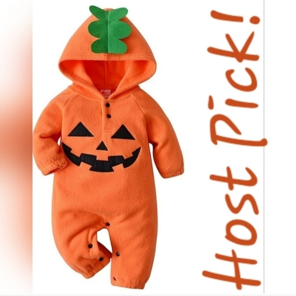 NWT Pumpkin Jackolantern One Piece Hooded Outfit Halloween Costume 3-6 M New